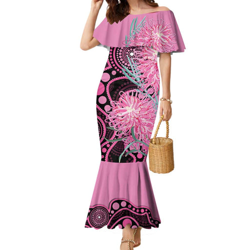 Australia Grevillea Family Matching Mermaid Dress and Hawaiian Shirt Aussie Native Spider Flower Indigenous Art