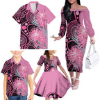 Australia Grevillea Family Matching Off The Shoulder Long Sleeve Dress and Hawaiian Shirt Aussie Native Spider Flower Indigenous Art