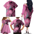 Australia Grevillea Family Matching Off The Shoulder Long Sleeve Dress and Hawaiian Shirt Aussie Native Spider Flower Indigenous Art