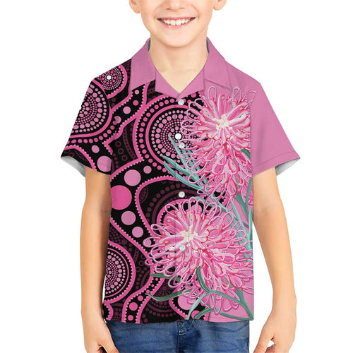 Australia Grevillea Family Matching Off The Shoulder Long Sleeve Dress and Hawaiian Shirt Aussie Native Spider Flower Indigenous Art