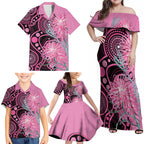 Australia Grevillea Family Matching Off Shoulder Maxi Dress and Hawaiian Shirt Aussie Native Spider Flower Indigenous Art