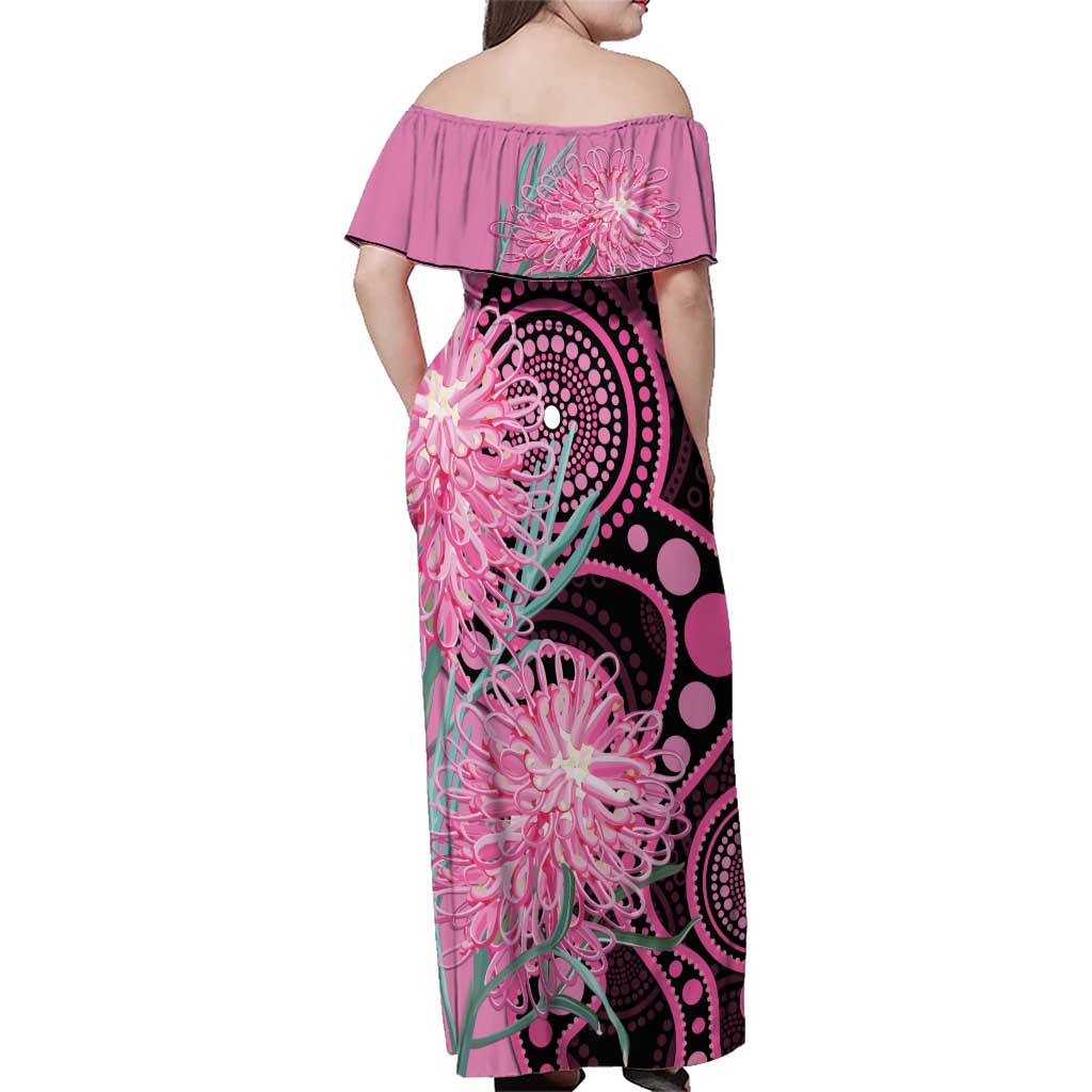 Australia Grevillea Family Matching Off Shoulder Maxi Dress and Hawaiian Shirt Aussie Native Spider Flower Indigenous Art