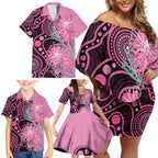 Australia Grevillea Family Matching Off Shoulder Short Dress and Hawaiian Shirt Aussie Native Spider Flower Indigenous Art