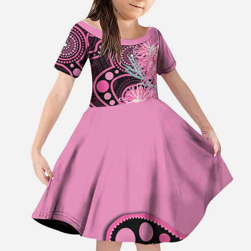 Australia Grevillea Family Matching Off Shoulder Short Dress and Hawaiian Shirt Aussie Native Spider Flower Indigenous Art