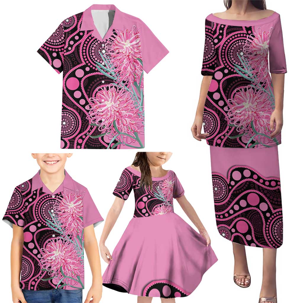 Australia Grevillea Family Matching Puletasi and Hawaiian Shirt Aussie Native Spider Flower Indigenous Art