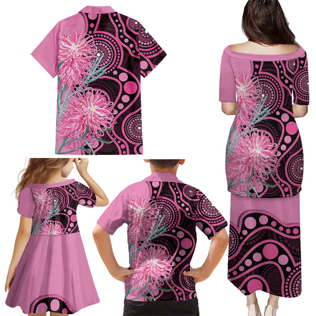 Australia Grevillea Family Matching Puletasi and Hawaiian Shirt Aussie Native Spider Flower Indigenous Art