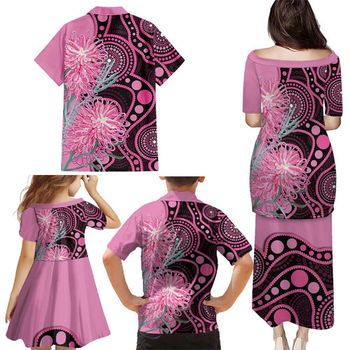 Australia Grevillea Family Matching Puletasi and Hawaiian Shirt Aussie Native Spider Flower Indigenous Art