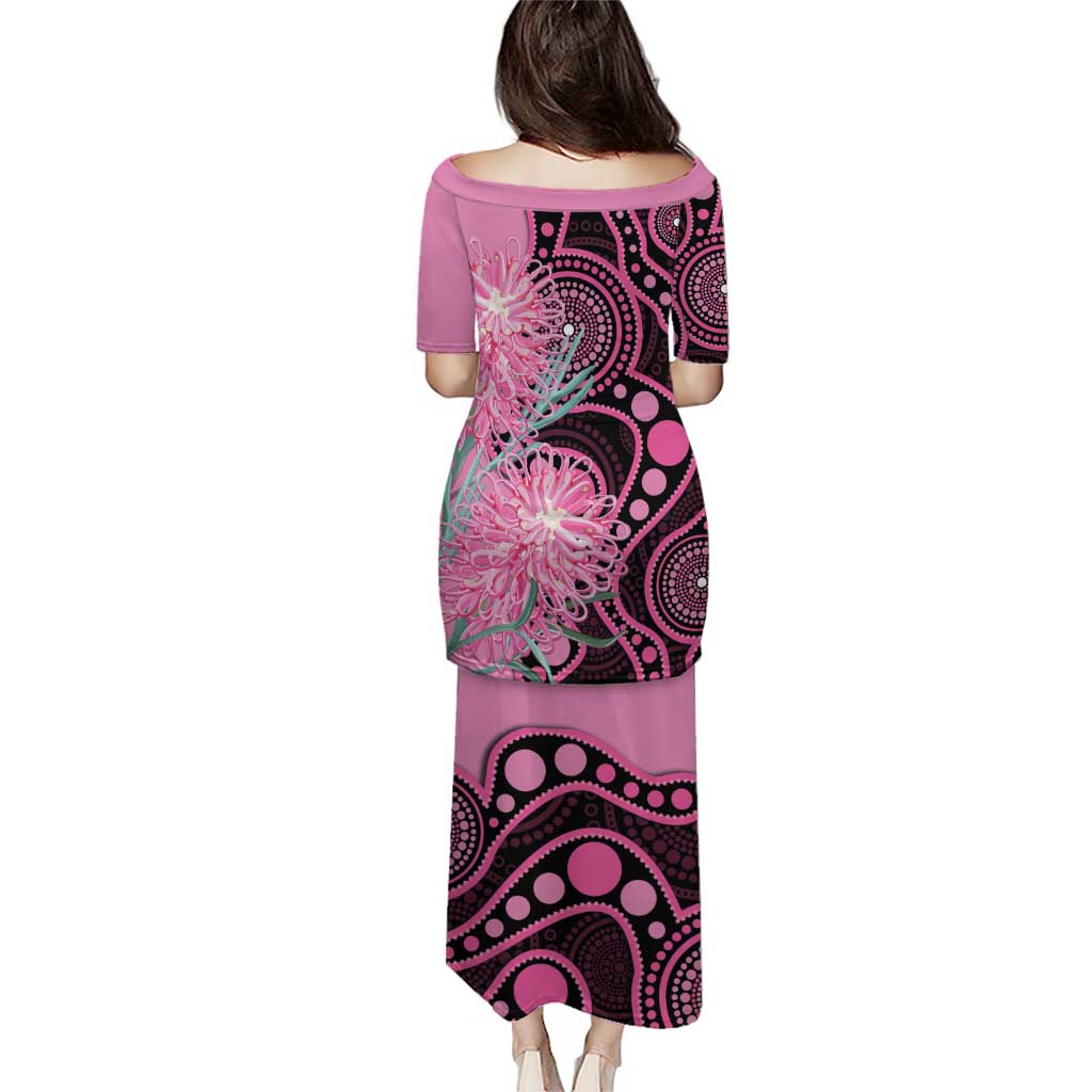 Australia Grevillea Family Matching Puletasi and Hawaiian Shirt Aussie Native Spider Flower Indigenous Art