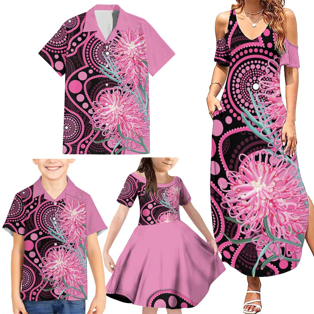 Australia Grevillea Family Matching Summer Maxi Dress and Hawaiian Shirt Aussie Native Spider Flower Indigenous Art
