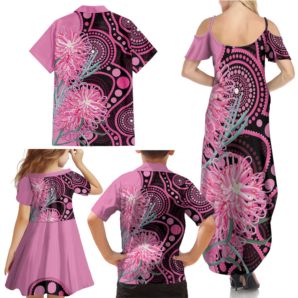 Australia Grevillea Family Matching Summer Maxi Dress and Hawaiian Shirt Aussie Native Spider Flower Indigenous Art