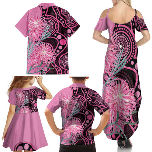 Australia Grevillea Family Matching Summer Maxi Dress and Hawaiian Shirt Aussie Native Spider Flower Indigenous Art