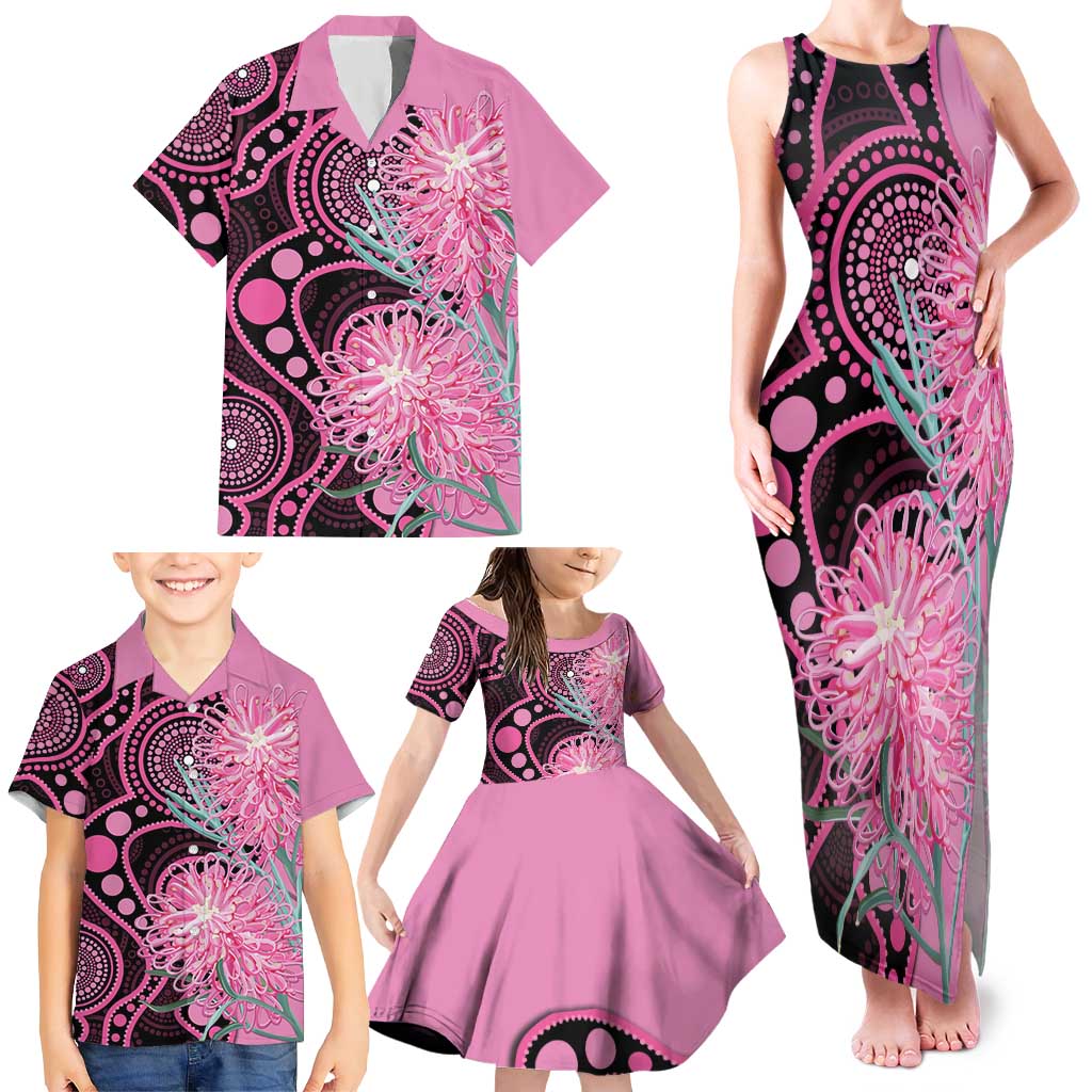 Australia Grevillea Family Matching Tank Maxi Dress and Hawaiian Shirt Aussie Native Spider Flower Indigenous Art