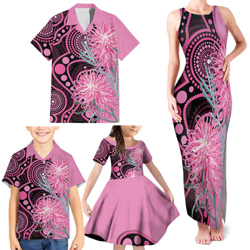 Australia Grevillea Family Matching Tank Maxi Dress and Hawaiian Shirt Aussie Native Spider Flower Indigenous Art