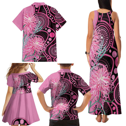 Australia Grevillea Family Matching Tank Maxi Dress and Hawaiian Shirt Aussie Native Spider Flower Indigenous Art
