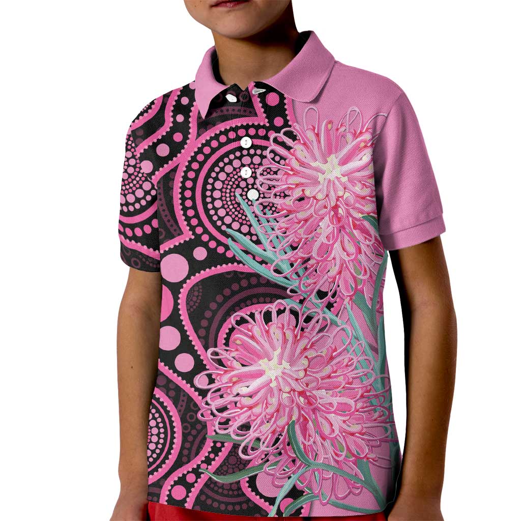 Australia Grevillea Kid Polo Shirt Aussie Native Spider Flower Indigenous Art