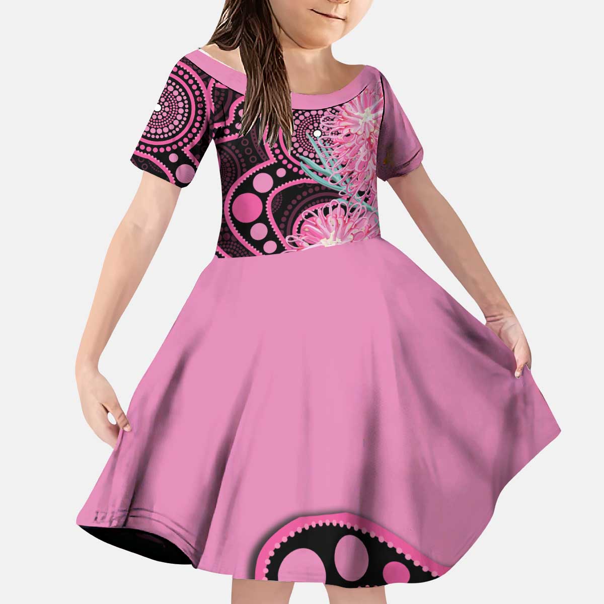 Australia Grevillea Kid Short Sleeve Dress Aussie Native Spider Flower Indigenous Art