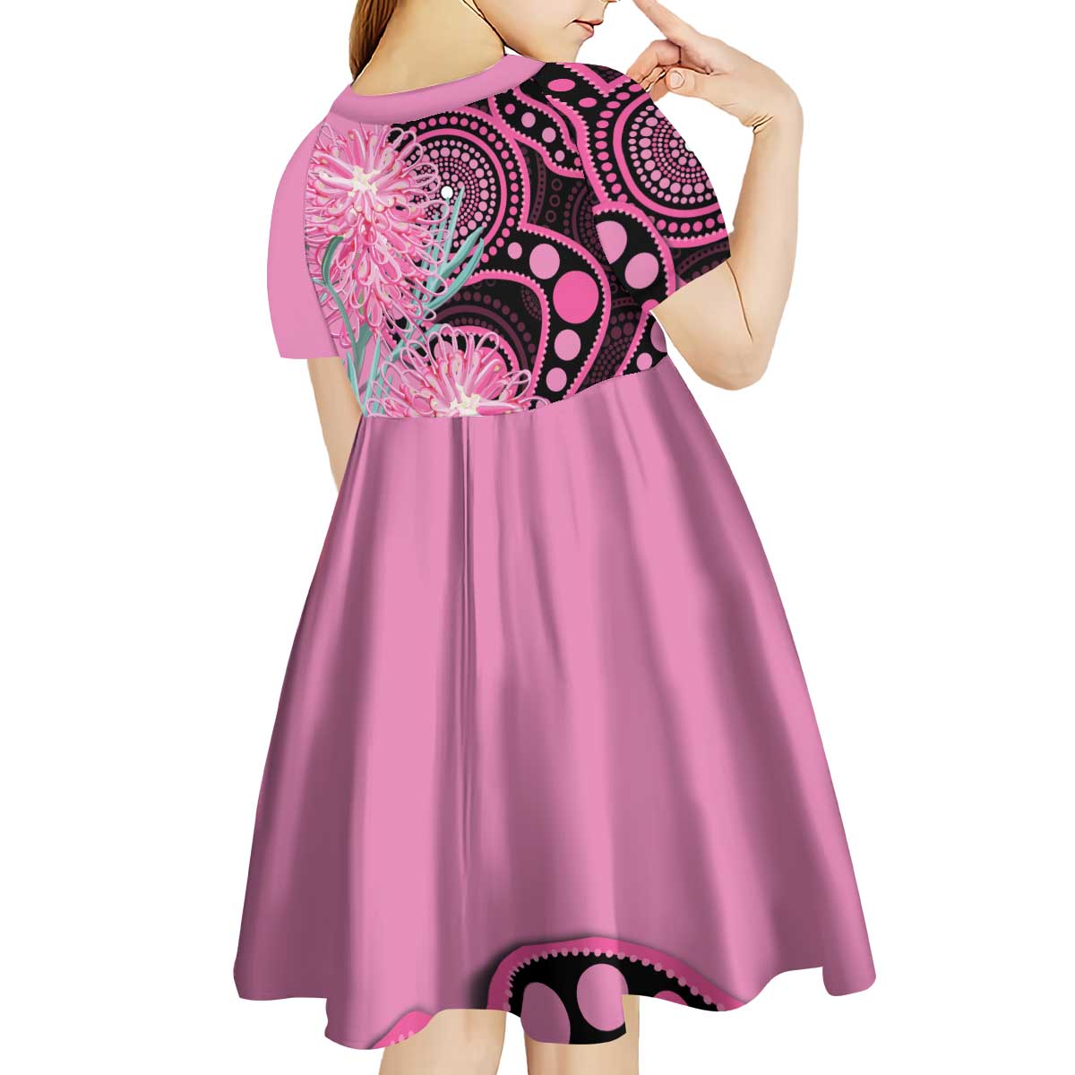 Australia Grevillea Kid Short Sleeve Dress Aussie Native Spider Flower Indigenous Art