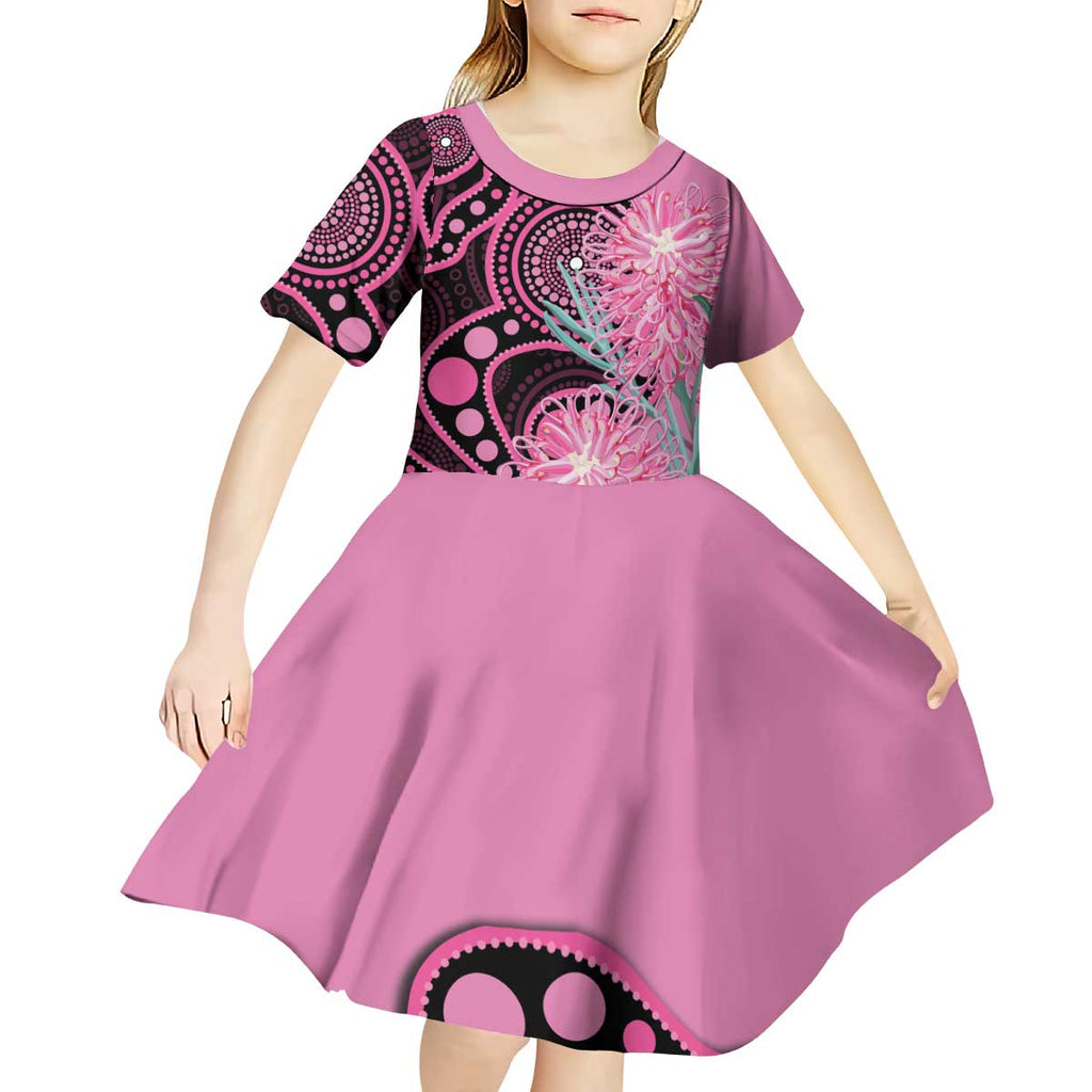 Australia Grevillea Kid Short Sleeve Dress Aussie Native Spider Flower Indigenous Art