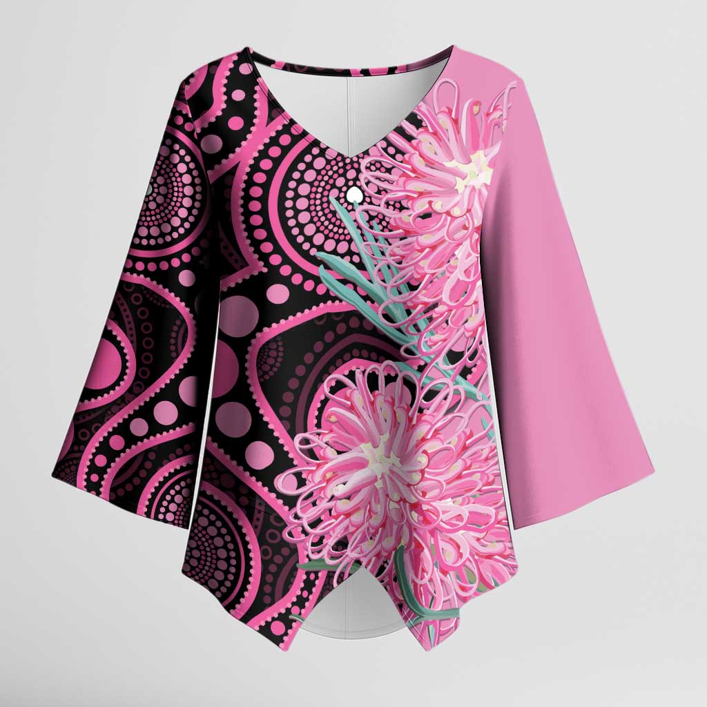 Australia Grevillea Kimono Sleeve Blouse Aussie Native Spider Flower Indigenous Art