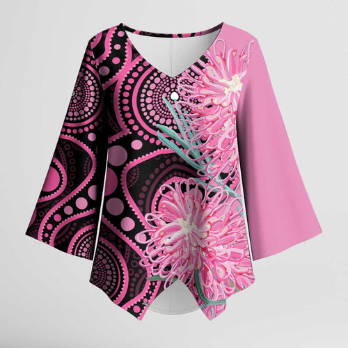 Australia Grevillea Kimono Sleeve Blouse Aussie Native Spider Flower Indigenous Art