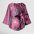 Australia Grevillea Kimono Sleeve Blouse Aussie Native Spider Flower Indigenous Art