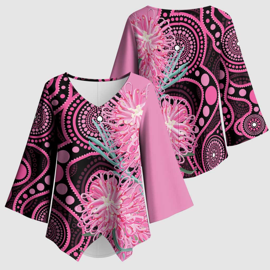 Australia Grevillea Kimono Sleeve Blouse Aussie Native Spider Flower Indigenous Art