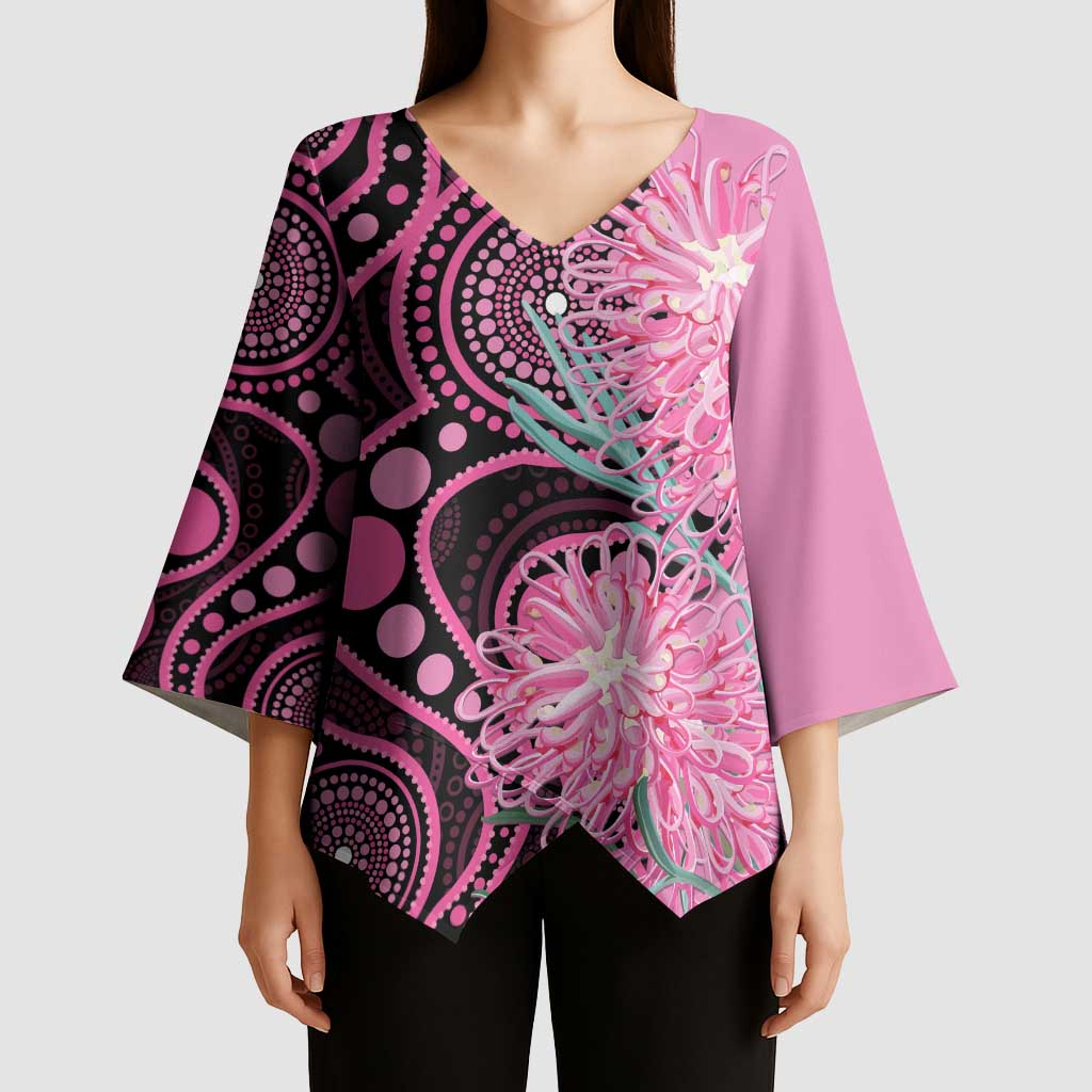 Australia Grevillea Kimono Sleeve Blouse Aussie Native Spider Flower Indigenous Art