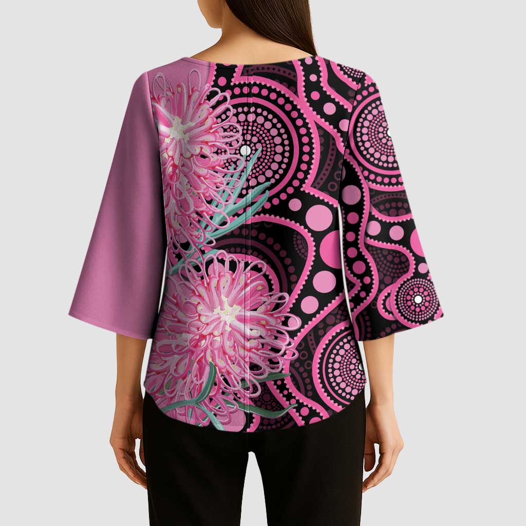 Australia Grevillea Kimono Sleeve Blouse Aussie Native Spider Flower Indigenous Art