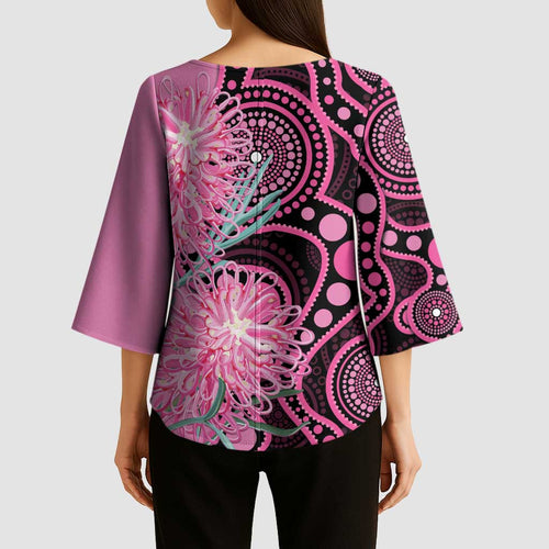 Australia Grevillea Kimono Sleeve Blouse Aussie Native Spider Flower Indigenous Art