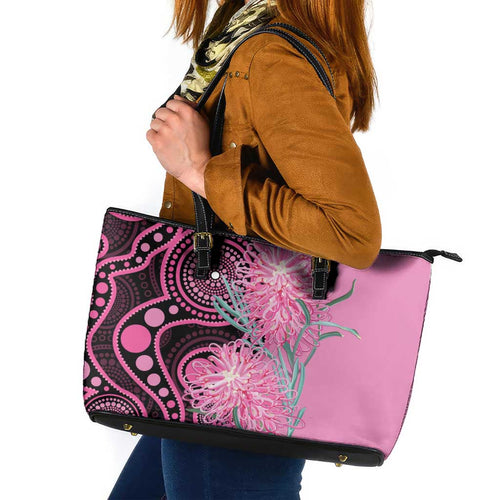 Australia Grevillea Leather Tote Bag Aussie Native Spider Flower Indigenous Art