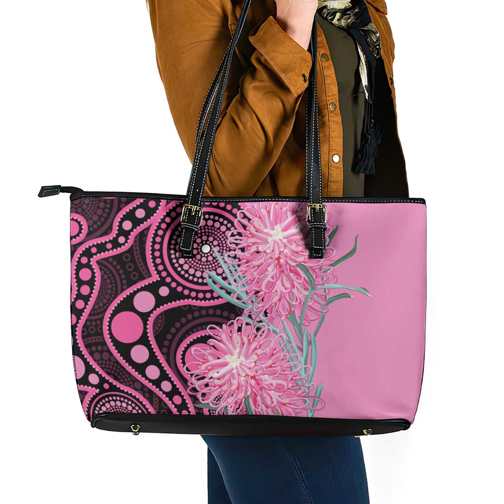 Australia Grevillea Leather Tote Bag Aussie Native Spider Flower Indigenous Art