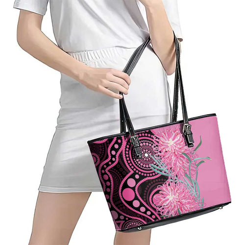 Australia Grevillea Leather Tote Bag Aussie Native Spider Flower Indigenous Art