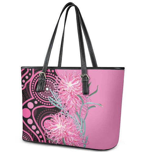Australia Grevillea Leather Tote Bag Aussie Native Spider Flower Indigenous Art
