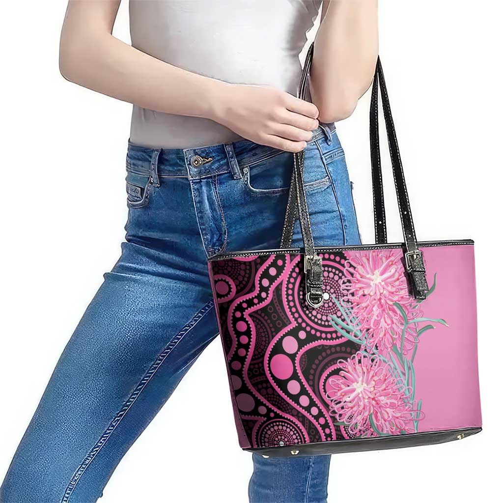 Australia Grevillea Leather Tote Bag Aussie Native Spider Flower Indigenous Art