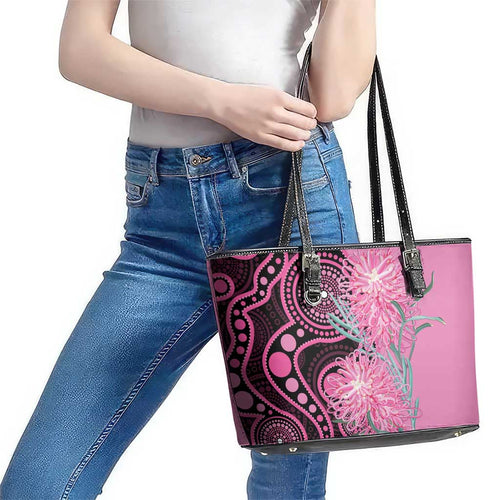 Australia Grevillea Leather Tote Bag Aussie Native Spider Flower Indigenous Art