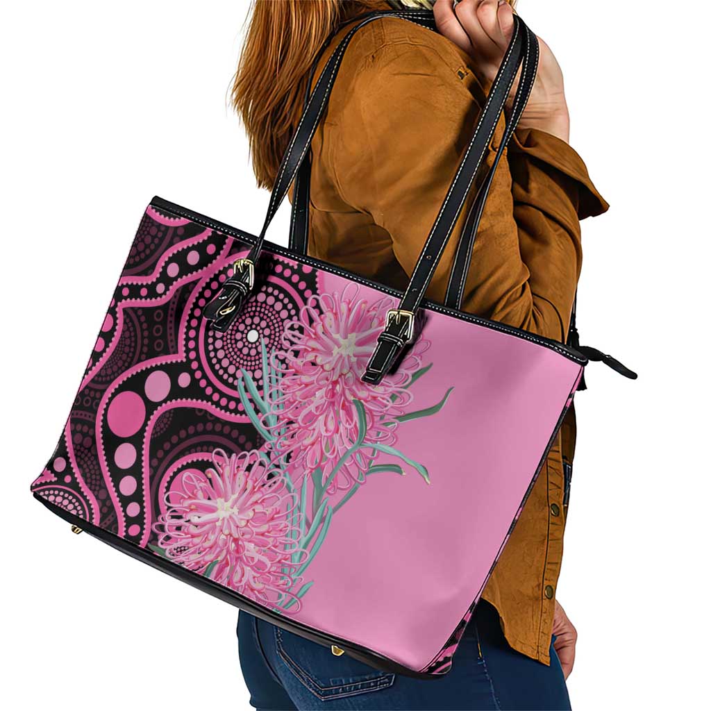 Australia Grevillea Leather Tote Bag Aussie Native Spider Flower Indigenous Art