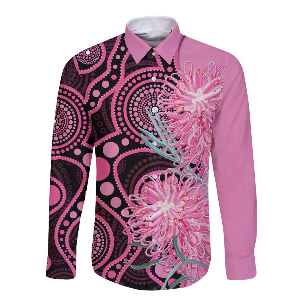 Australia Grevillea Long Sleeve Button Shirt Aussie Native Spider Flower Indigenous Art