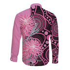 Australia Grevillea Long Sleeve Button Shirt Aussie Native Spider Flower Indigenous Art