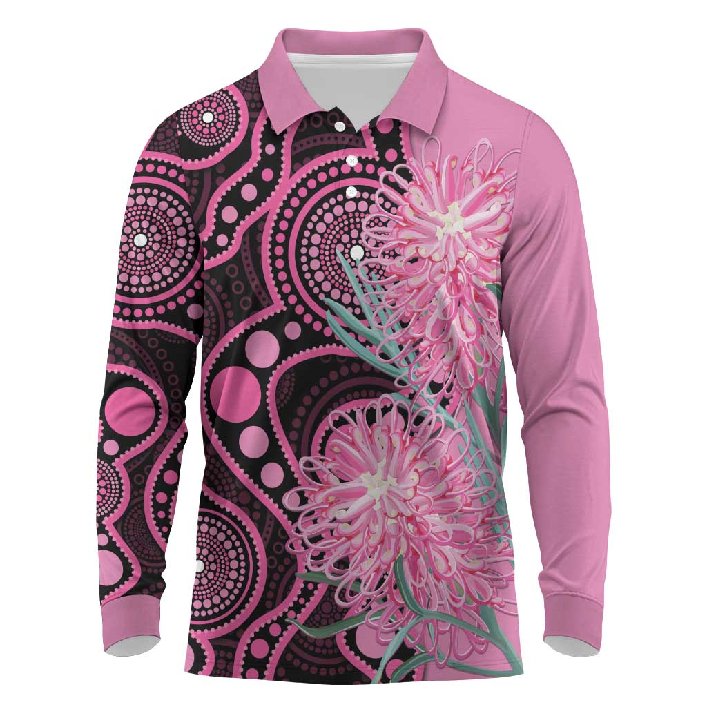 Australia Grevillea Long Sleeve Polo Shirt Aussie Native Spider Flower Indigenous Art