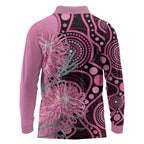 Australia Grevillea Long Sleeve Polo Shirt Aussie Native Spider Flower Indigenous Art