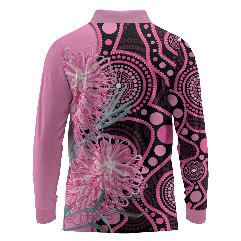 Australia Grevillea Long Sleeve Polo Shirt Aussie Native Spider Flower Indigenous Art