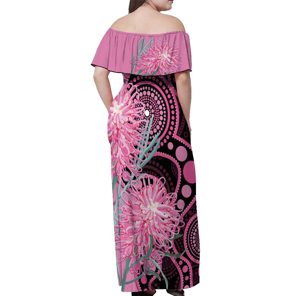Australia Grevillea Off Shoulder Maxi Dress Aussie Native Spider Flower Indigenous Art