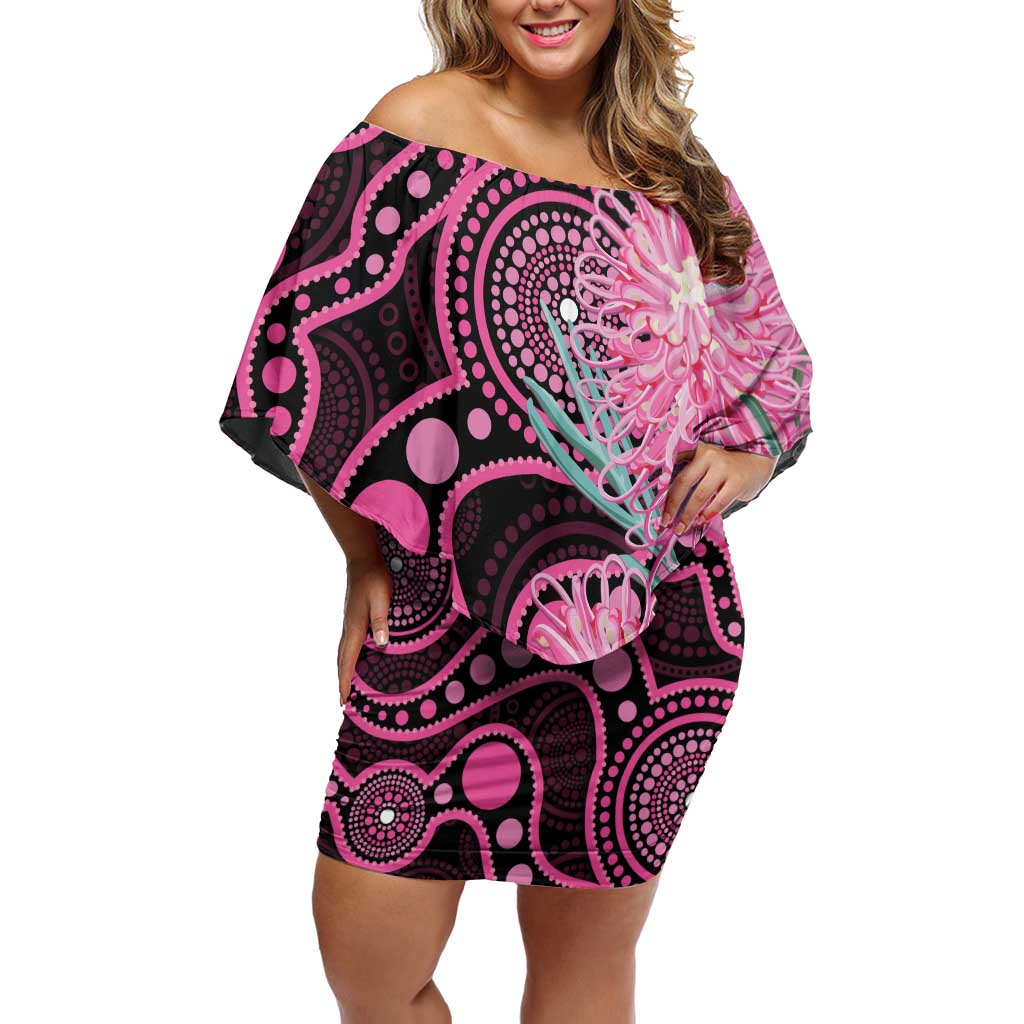 Australia Grevillea Off Shoulder Short Dress Aussie Native Spider Flower Indigenous Art