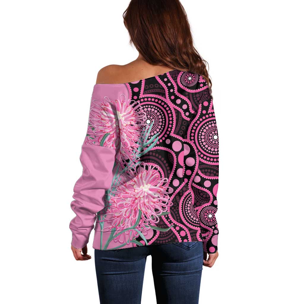 Australia Grevillea Off Shoulder Sweater Aussie Native Spider Flower Indigenous Art