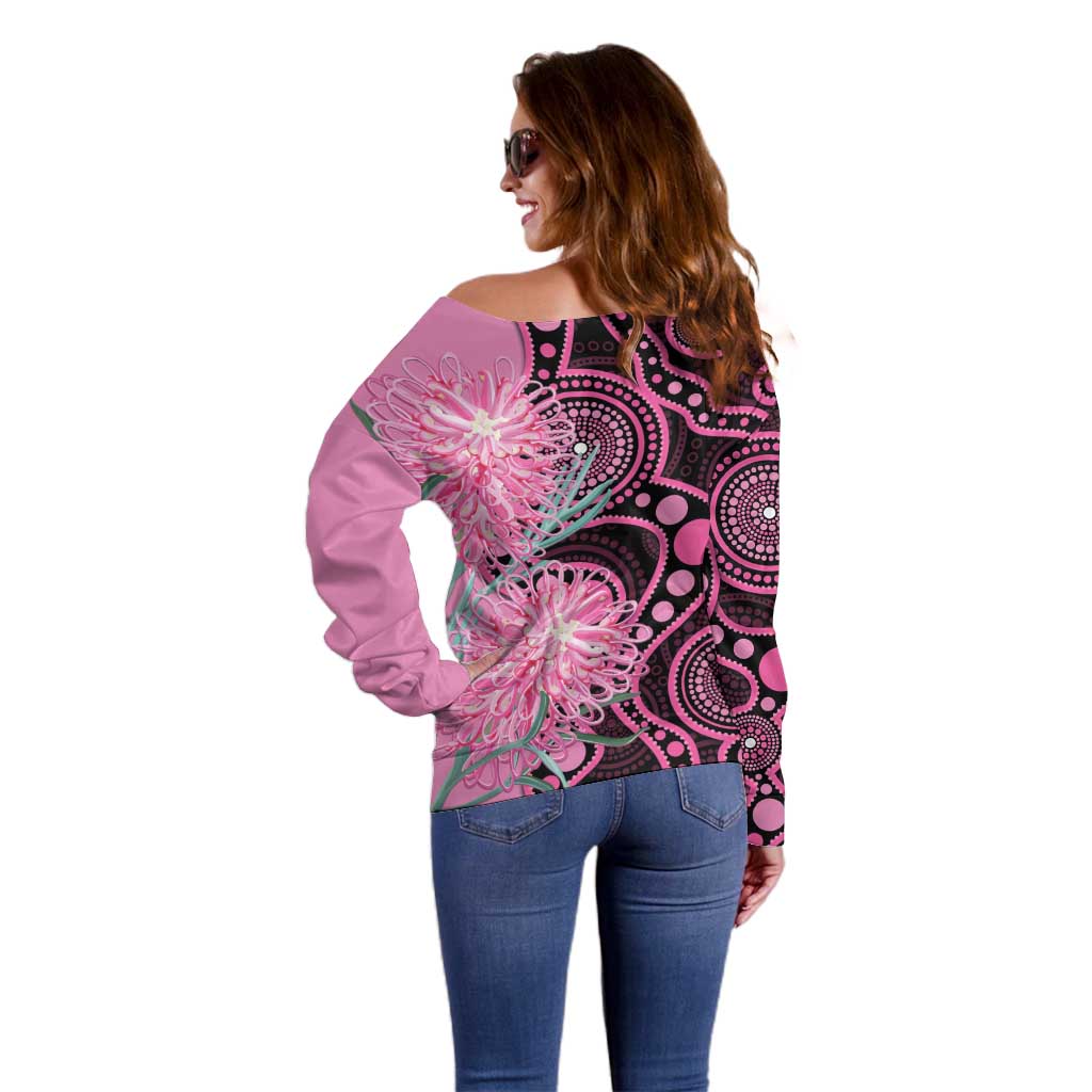 Australia Grevillea Off Shoulder Sweater Aussie Native Spider Flower Indigenous Art