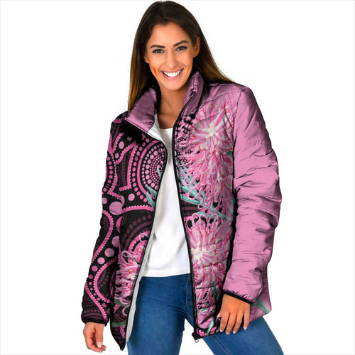 Australia Grevillea Padded Jacket Aussie Native Spider Flower Indigenous Art