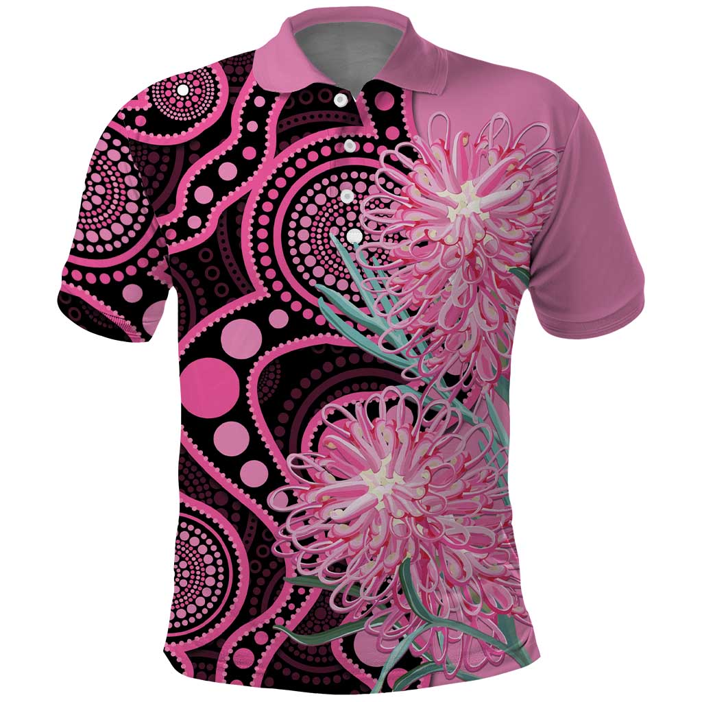 Australia Grevillea Polo Shirt Aussie Native Spider Flower Indigenous Art