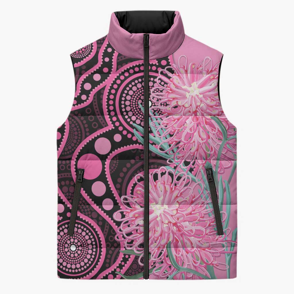 Australia Grevillea Sleeveless Puffer Jacket Aussie Native Spider Flower Indigenous Art