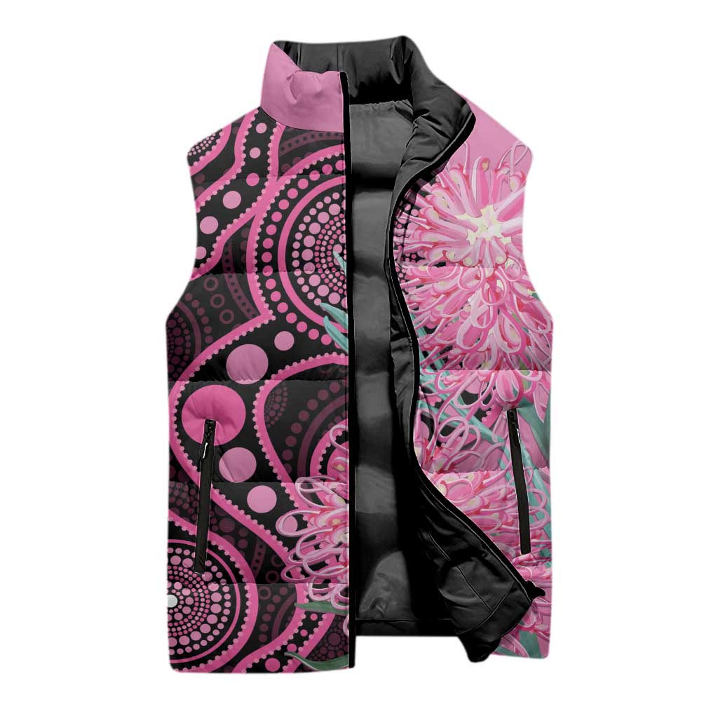 Australia Grevillea Sleeveless Puffer Jacket Aussie Native Spider Flower Indigenous Art