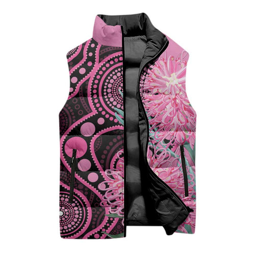 Australia Grevillea Sleeveless Puffer Jacket Aussie Native Spider Flower Indigenous Art